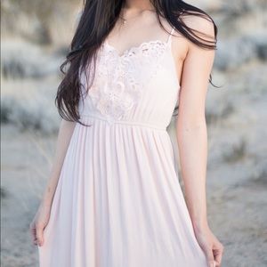 Light Pink Maxi Dress with Lace Detail